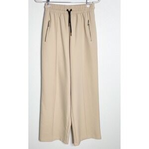 Zara Pants Women Medium Beige Wide Legs‎ Pants Zipper Pockets Gorpcore